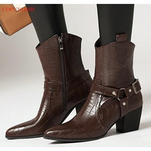 Plus Size West Cowboy Boots Ankle Boots For Women High Heels Boots Ladies Autumn Winter Short Boots Shoes Woman Bottines Femme