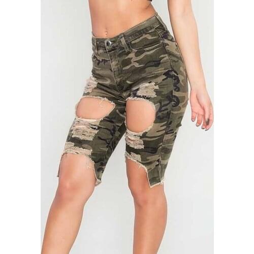 Womens Fashion Brand Vintage Tassel Bermuda camouflage Jeans Ripped denim shorts Sexy Woman Denim Shorts