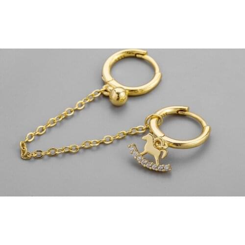 925 Sterling Silver Double Ear Hole Hoop Earrings for Women Small Horse Long Chain Ear Jewelry Gifts