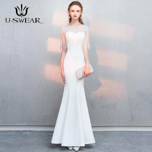 Elegant Mermaid Evening Dresses O-Neck Short Sleeve Slim Evening Party Gown Simple Robe De Soiree Formal Prom Gown Abendkleider