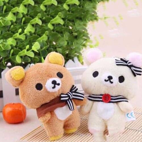 1Pcs Kawaii Standing Small Rilakkuma Bear Plush Stuffed Toy Soft Figure DollKey Chain Design Pendant Charm Toy 11CM