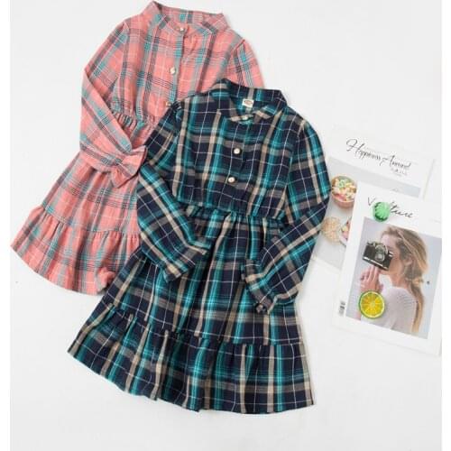 2021 Autumn New Teens Girl Casual Princess Dress For Girls Long Sleeve Plaid Shirt Ruffle Dress Kids Dresses Childrens Clothing