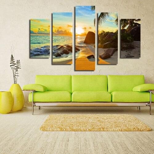 5 Pcs Landscape Print Painting On Canvas Wall Art Home Decor Living Room Seaside Sunrise Frameless Scenery Picture Print Poster