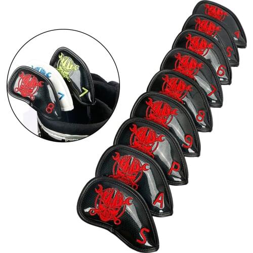 9pcs Golf Iron Headcover PU Leather Club Head Covers 4,5,6,7,8,9,A,S,P,X Anti-slip Irons Protect Covers with Sticker Closure
