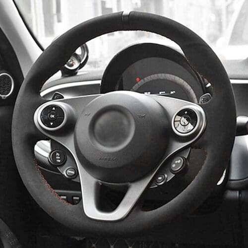 Shining wheat Black Suede Car Steering Wheel Cover for Smart New Fortwo Forfour 2015 2016 2017