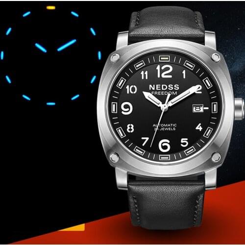 Top brand NEDSS Swiss H3 tritium watch Citizen automatic movement wristwatch Italy genuine leather watches mechanical watches