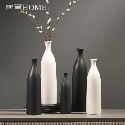 Black Nordic Ceramic Vase Plant Garden Rustic Home Decor White Vase Dry Flower Aesthetic Room Decor Jarrones Home Decor BI50VS