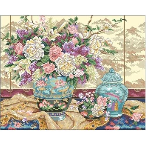 Flower vase Patterns Counted Cross Stitch 11CT 14CT 18CT DIY wholesale Chinese Cross Stitch Kits Embroidery Needlework Sets