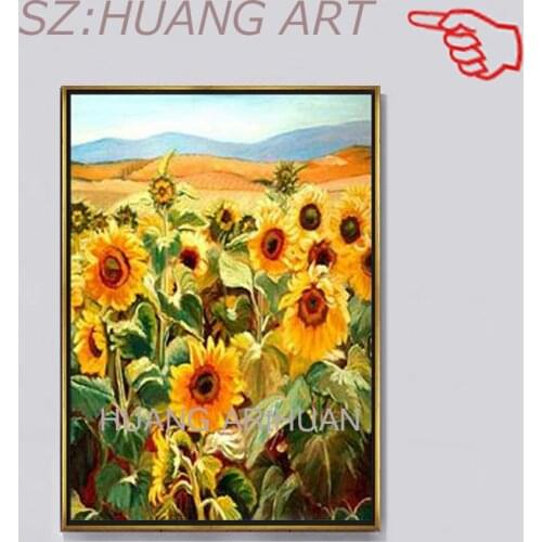Home Decoration Acrylic Painting Artwork Hand Painted Canvas Sunflower Oil Painting Wall Palette Knife Paintings Wall Pictures