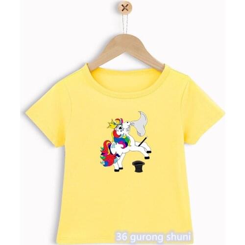 T-shirt for boys Cool unicorn turns magic cartoon print boy clothes summer casual tees toddler baby tshirt yellow tops wholesale