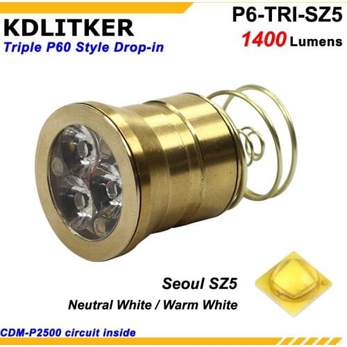 KDLITKER P6-TRI Triple Seoul SZ5 1600 Lumens 3V - 9V 6-Mode P60 Drop-in Module (Dia. 26.5mm)