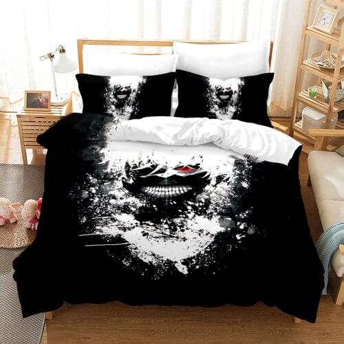 Tokyo Ghoul Bedding Set Queen King Size Japan Anime Charater Kaneki Ken Duvet Cover Black and White Bet Set 3D Quilt Cover Home