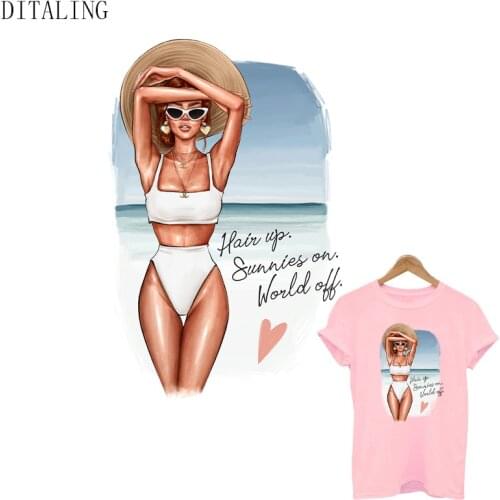 Summer Girl Iron On Patches Beautiful Swimsuit Women Thermal Sticker DIY Washable Patches On T-Shirt Tops Heat Transfers Sticker