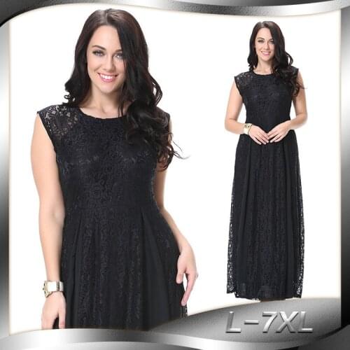 New summer womens clothing sleeveless dresses womens dresses full dress o-neck lace black european clothing L-7XL SIZE 5207