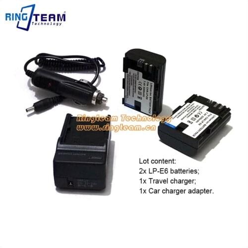 LP E6 E6N LP-E6N Battery 2x & Charger Kit for Canon EOS 5D 2 3 5DS 5DSR Mark II III 6D 7D 7DII 60D 60Da 70D 80D XC10 DSLR Camera