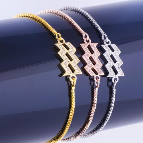 Fashion Jewelry Vintage Zircon Aquarius Bracelet Charms Bijoux Copper Micro Pave Square Chain Bracelet Women Diy Pulseras Mujer