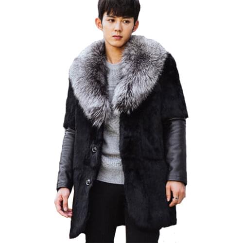 New Mens Faux Fur Coat Long Style Mink Fur Mens Silver Fox Fur Coat One Winter Large Size XS-XXL XXXL 4XL 5XL Faux Fur Coat