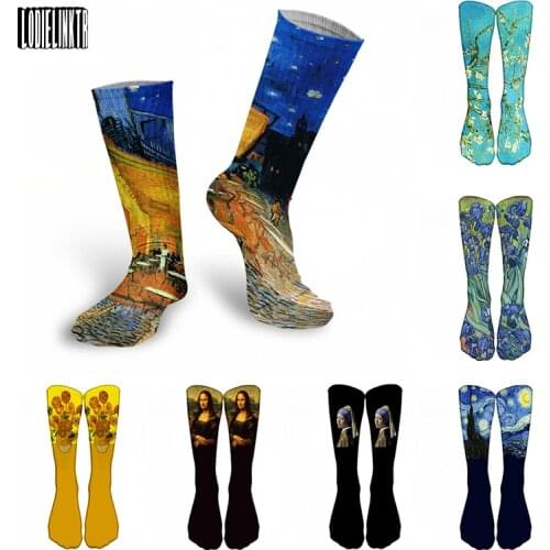 3D Printed Mens Cotton Long Socks Retro Art Fashion Oil Painting High Tube Casual Calf Socks For Women High-Quality Gifts Socks