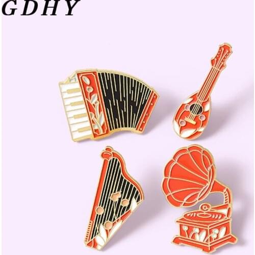 GDHY Musical Instruments music Brooches Guitar Yukrili Accordion Phonograph Harp Enamel Pins Lapel for Women Kids Brooch Jewelry