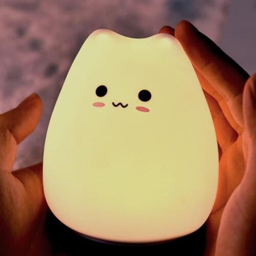 7 Color Mini Cat Night Light LED Silicone Touch Sensor Night Lamp Bedroom Desktop Decor Ornaments For Kids Baby Battery