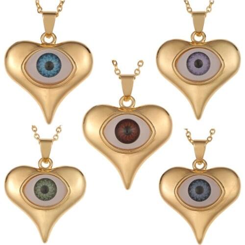 2021 New Gold Color Love Heart Shape Pendant Necklace Popular Evil Eye Golden Neck Chain Unusual Party Jewelry Gifts