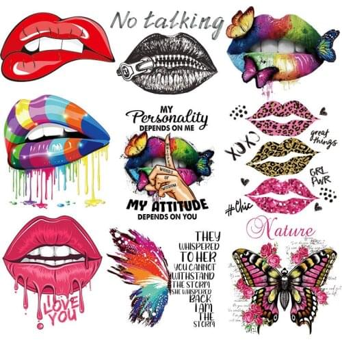 NEW Beautiful Appliques Fashion Patch Of It Heat Transfer Iron Tops-On Clothes Butterfly Lips Heat Print By Irons