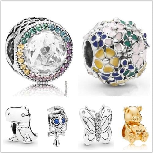 Original 925 Sterling Silver Rainbow Radiant Hearts With Mix Crystal Charm Beads Fit Women Pandora Bracelet & Necklace Jewelry