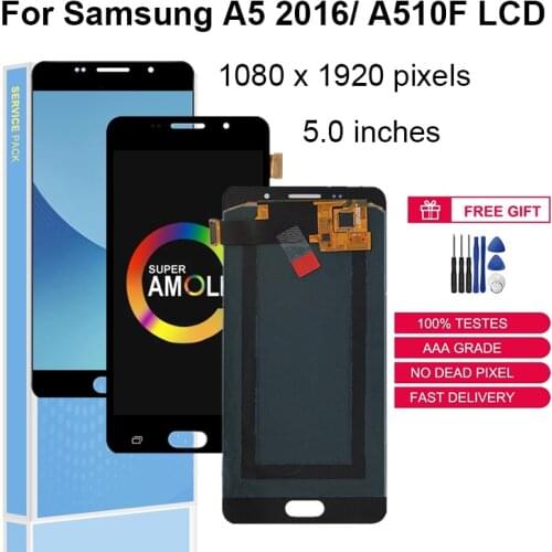 Original LCDs Super AMOLED For Samsung Galaxy A510 A5 2016 A510F A510M SM-A510F LCD Display Touch Screen Replacement Parts