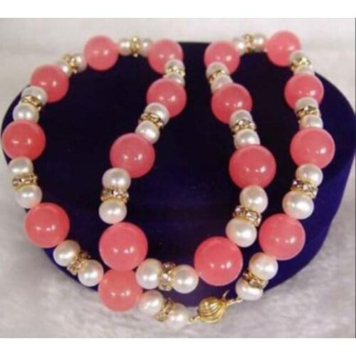 Genuine 10mm Pink jewerly 7-8mm White Pearl Necklace 18 inch