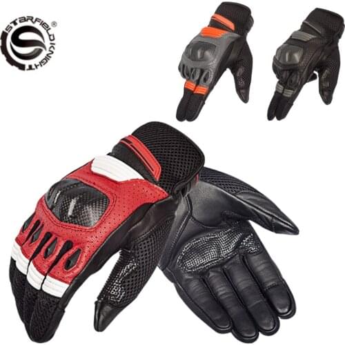 Carbon Fiber Leather Retro Top Motorcycle Gloves Breathable Perforated Accessories Motocross Gloves Men Scooter Touch Screen