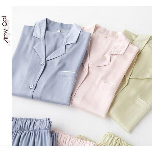 Couples Satin Solid Color Pajamas Turn-down Collar Long-Sleeved Pajama Set Autumn Pocket 2 Piece Sleepwear Home Pijama Mujer