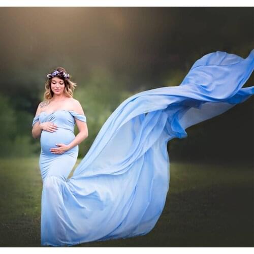 Pregnant Dress New Maternity Photography Props For Shooting Photo Pregnancy Clothes Cotton+Chiffon Off Shoulder Half Circle Gown