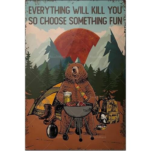Barbecue bear camping poster, so you choose something interesting, barbecue poster, smoking meat, wall decoration