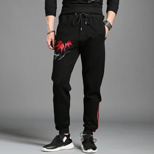 Casual Mens Sweatpants Spring Autumn Long Trousers Black Pattern Pencil Pants B73