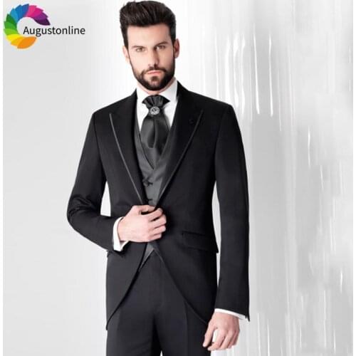 2019 Slim Fit Black Tailcoat Men Suits For Wedding Bridegroom Groom Costume Evening Party Prom Formal Tuxedo Best Man Blazer
