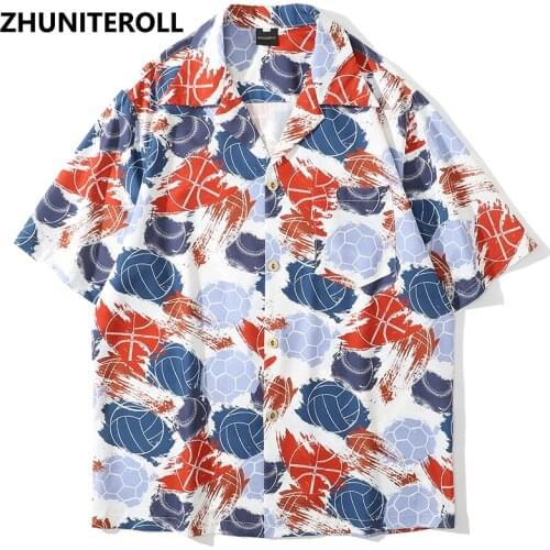 Hip Hop Streetwear Shirt Men Harajuku Ball Graphics Print Shirt 2021 Summer Beach Shirt Hawaiian Short Sleeve Shirt Loose Casual
