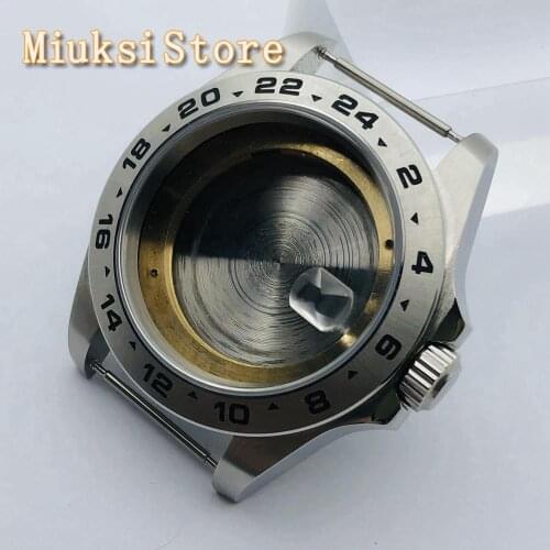 43mm sterile silver watch case sapphire glass date fit ETA 2836, Miyota 8205 8215 821A 82 series, Mingzhu DG 2813 3804 movement