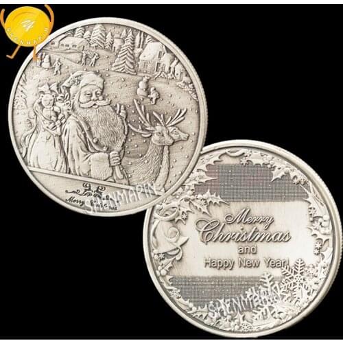Antique Silver Santa Claus Commemorative Coin Merry Christmas Coins Collectibles Christmas Decorations Coin Holiday Party Gift