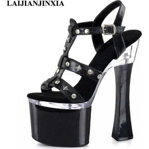 LAIJIANJINXIA Black Sexy Shoes 18cm Square High Heels Night Club Party Dance Shoes Platform Women Dress Pole Dance Sandals Shoes