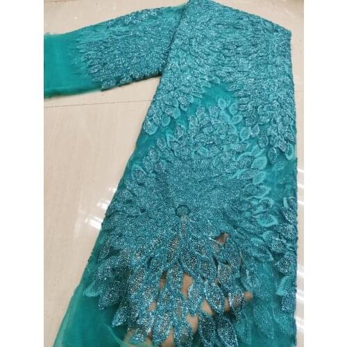 Embroidery Mesh Lace Fabrc 2021 High Quality Lace With Beads African Nigerian Tulle Lace Fabric French Net Lace For Party 5yards