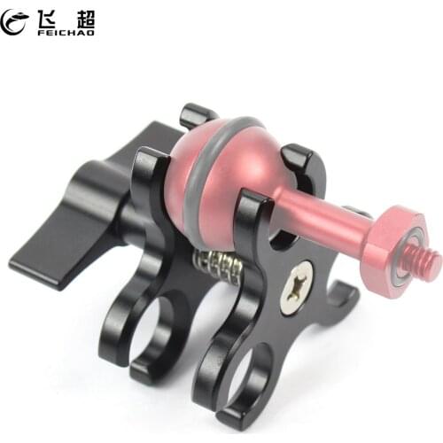 FEICAHO CNC Butterfly Clip Diving Clamp Light Connector Ball Head Mount Tripod Adapter for GoPro 7 Sports SLR Cameras Underwater