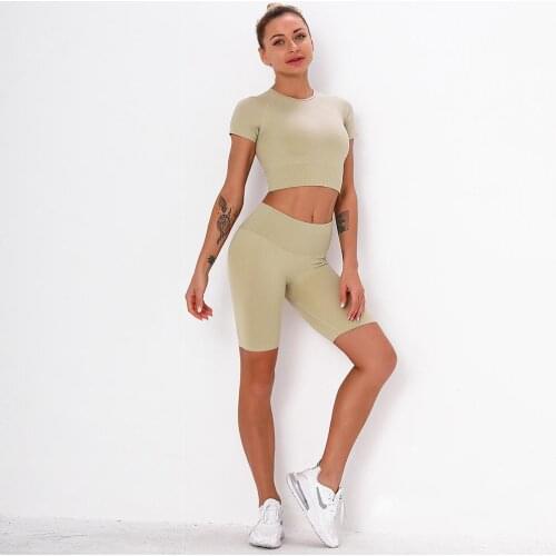 Custom Logo Women 2 Piece Set Breathable High Waist Biker Shorts Fitness Yoga Wear Sportswear