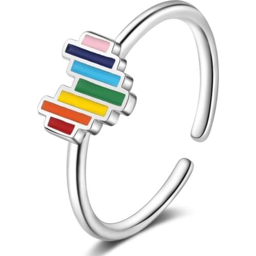 Sweet Simple Rainbow Heart Love Opening Ring Size For Women Wedding Jewelry