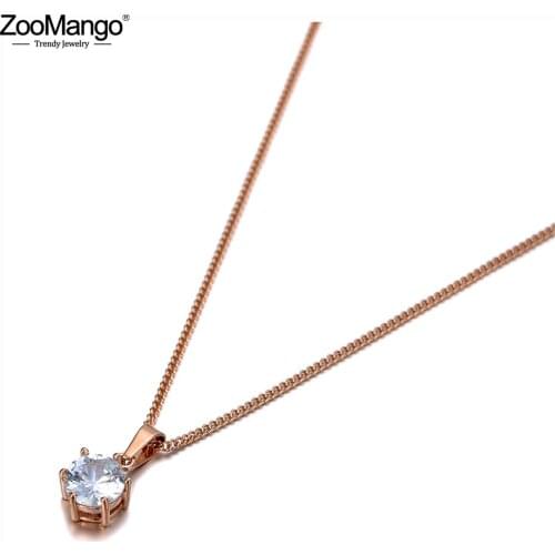 ZooMango Fashion Titanium Stainless Steel Wedding Charm Choker Necklaces Rose Gold CZ Crystal Pendant Necklace For Women ZN20010