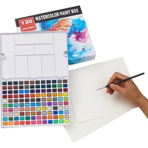 120 Colors Solid Watercolor Paint Set Contains Pearl Fluorescent Glitter Metallic Macaron Watercolor Painting Art Supplies