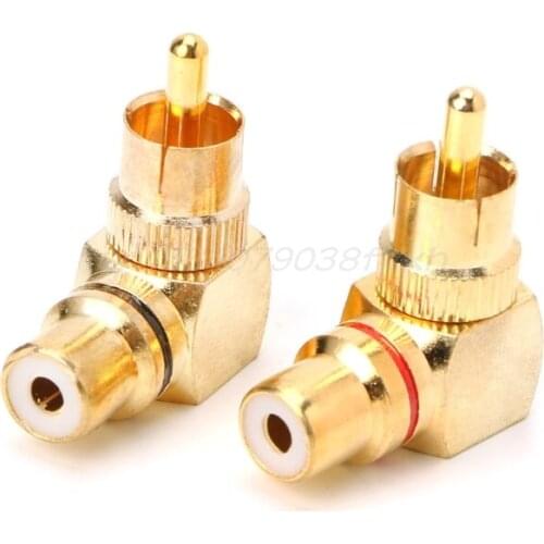 2Pcs Brass RCA Right Angle Male To Female Gold Plated Connector 90 Degree Adapters