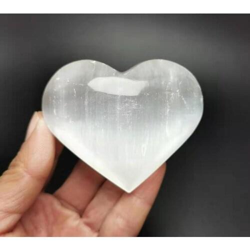 50-70mm Natural gypsum Chakra Stone Polished Heart Shape Selenite Healing Exercise Massage Health