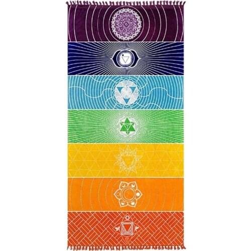 Bohemia India Mandala Blanket 7 Chakra Rainbow Stripes Tapestry Beach Towel Yoga Mat Bath Towels Yoga Mats Blankets