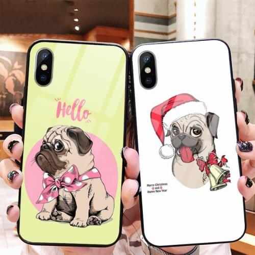 Carlino Pug Dog Puppy Phone Case Tempered glass for iPhone 11 12 mini pro XS MAX 8 7 Plus X XS XR