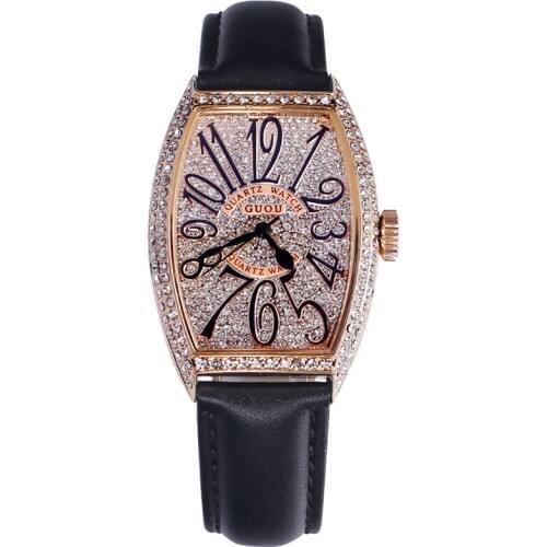 Digital lady large round dial zircon stone barrel shape square female watch leather watchbelt quarz women watch G8200